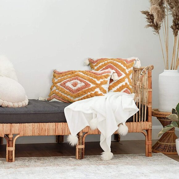 Pink/Orange Tassel Throw Pillow Covers 18x18, 12x20 Woven Tufted Living Room/Bed - Picture 16 of 16